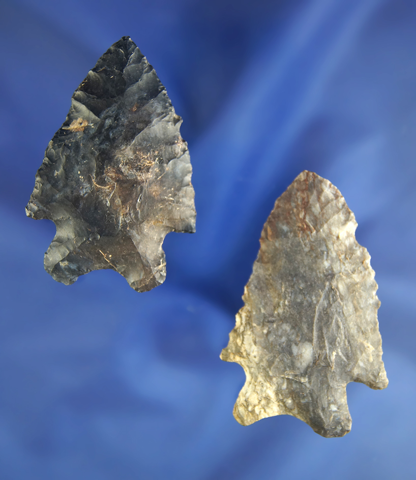 Pair of MacCorkle Bifurcates made from Upper Mercer flint found in Ohio, largest is 2 1/4"..