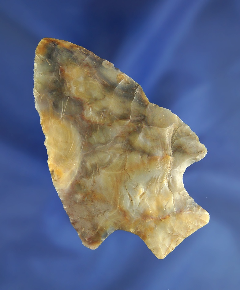 3 1/2" highly colored semi translucent Flint Ridge Flint Hopewell found in Stark Co.,  Ohio. T
