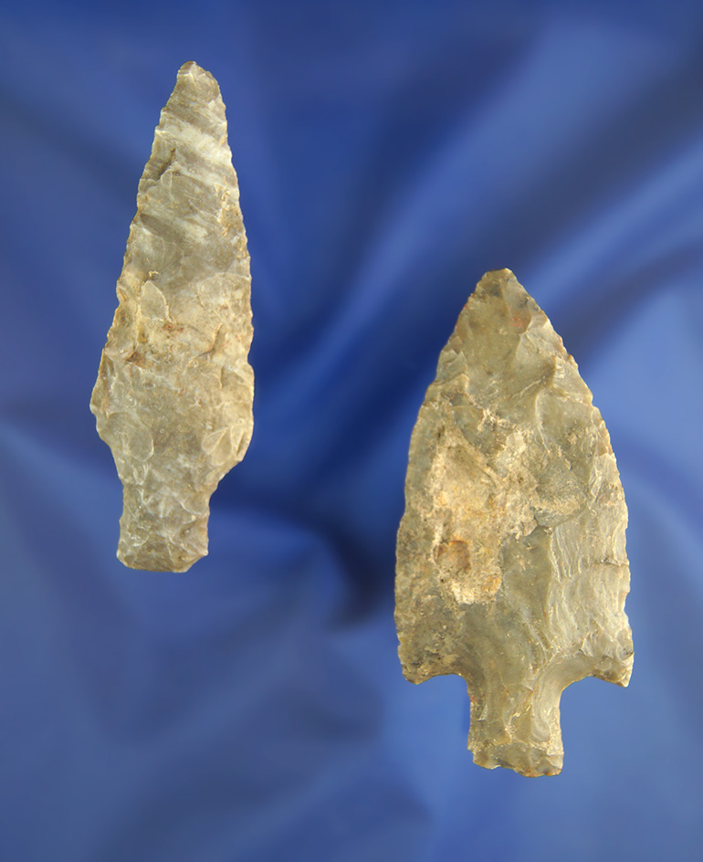 Pair of Ohio arrowheads, largest is 2 15/16".