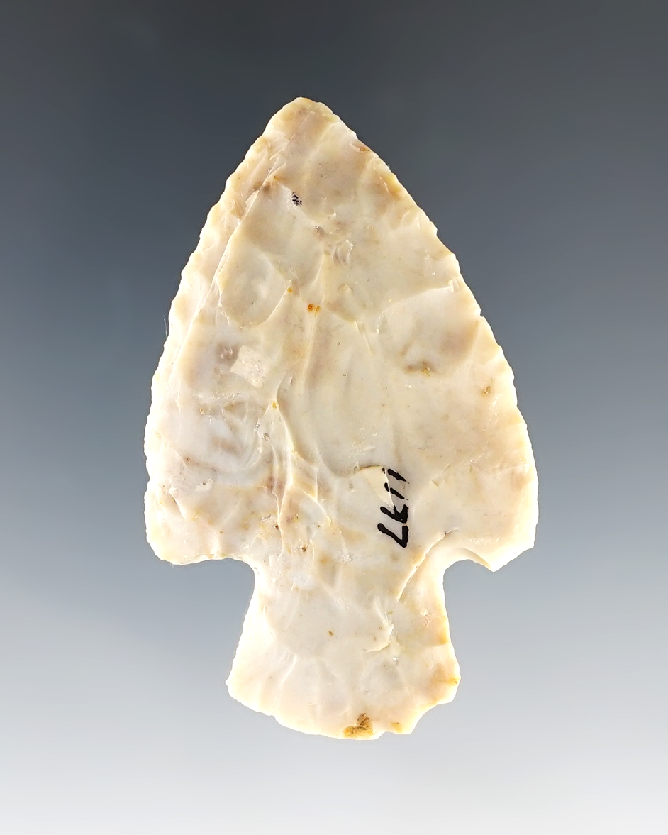 2 1/2" Hopewell made from beautiful multi-colored Flint Ridge Flint. Found in Highland Co., Ohio.