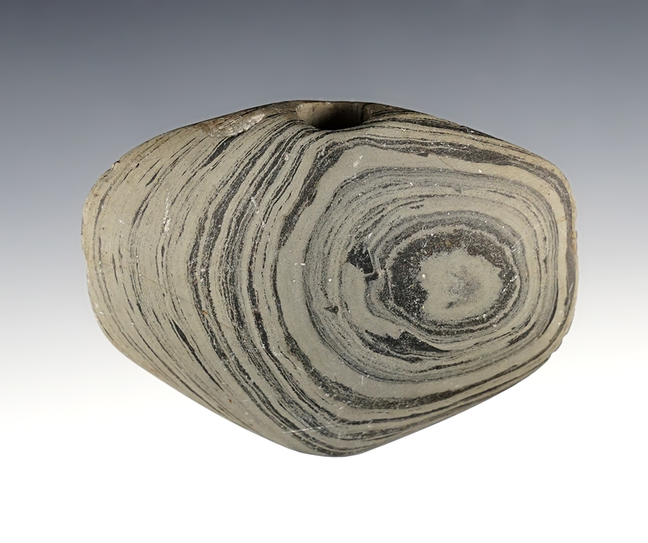 Nicely patinated 3 5/8" wide uniquely styled Wing Bannerstone - Montgomery Co., Ohio.