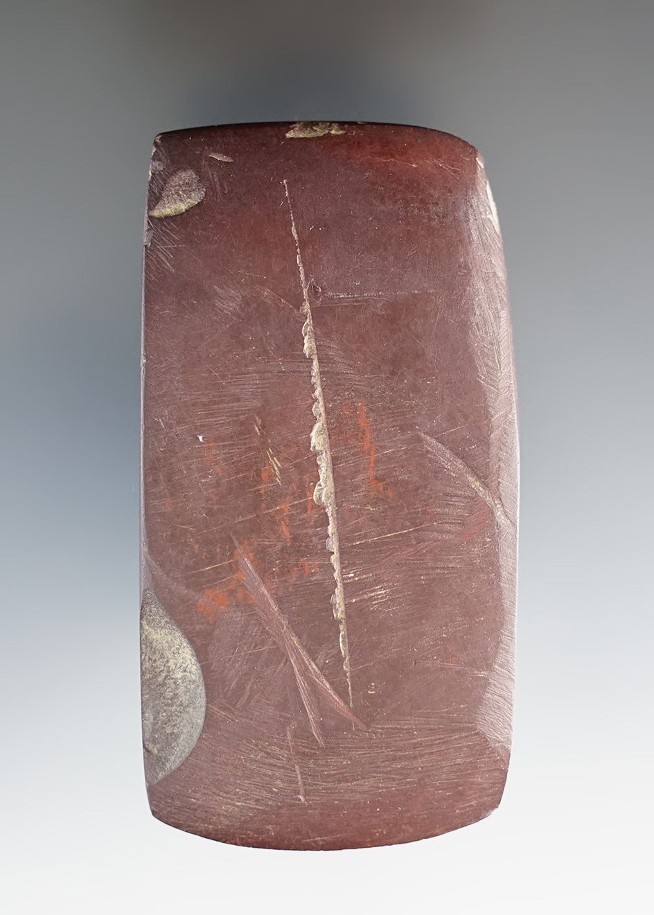 3 5/16" Square Side Hematite Celt found on the Schnegg Farm, Belmont Co., Ohio.