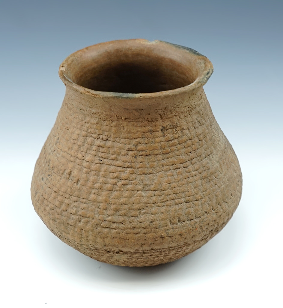 4 1/4" x 5" wide Corrugated ancient Southwestern Pottery Vessel, New Mexico.