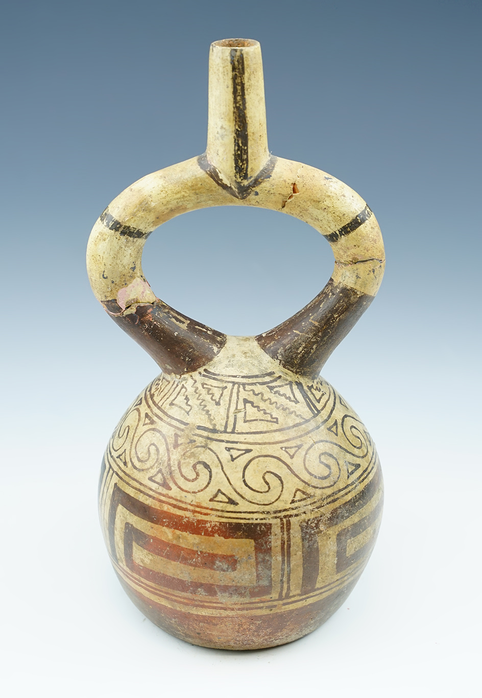 10" tall by 5" wide Moche IV Fine line Pottery Vessel - Stirrup Spout, Peru.