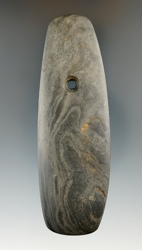 4 1/16" Hopewell Trapezoidal Pendant made from beautifully banded slate found in Ohio.