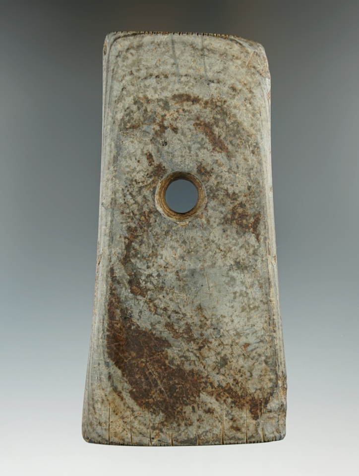 4 9/16" Trapezoidal Pendant found in Auglaize Co., Ohio made from banded slate.  2 COAs.