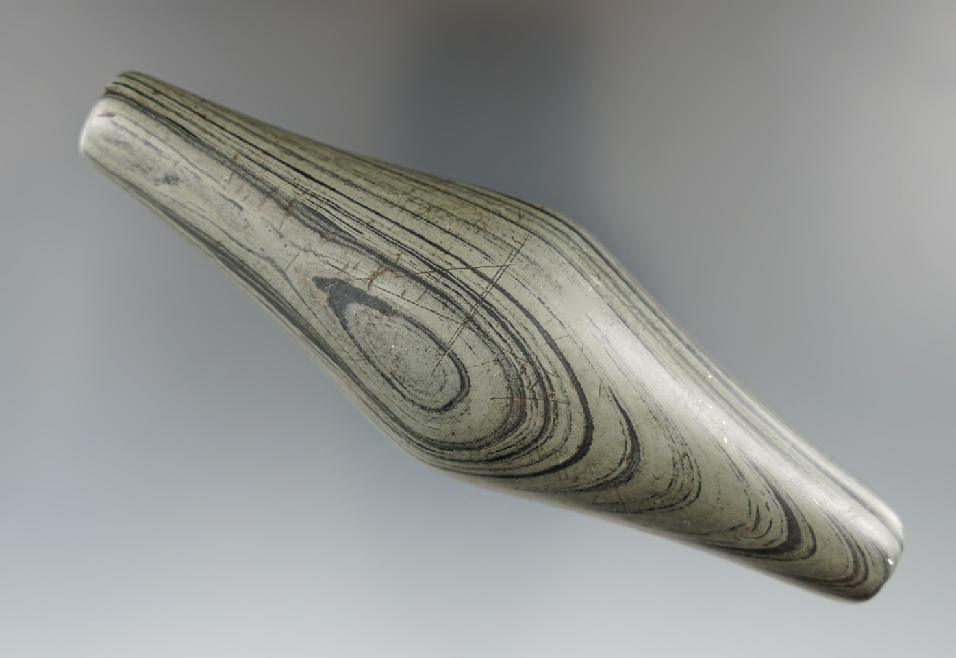 Pictured! 5 1/16" undrilled Expanded Center Gorget - Miami Co., Ohio. Ex. David L. Root #263s.  -