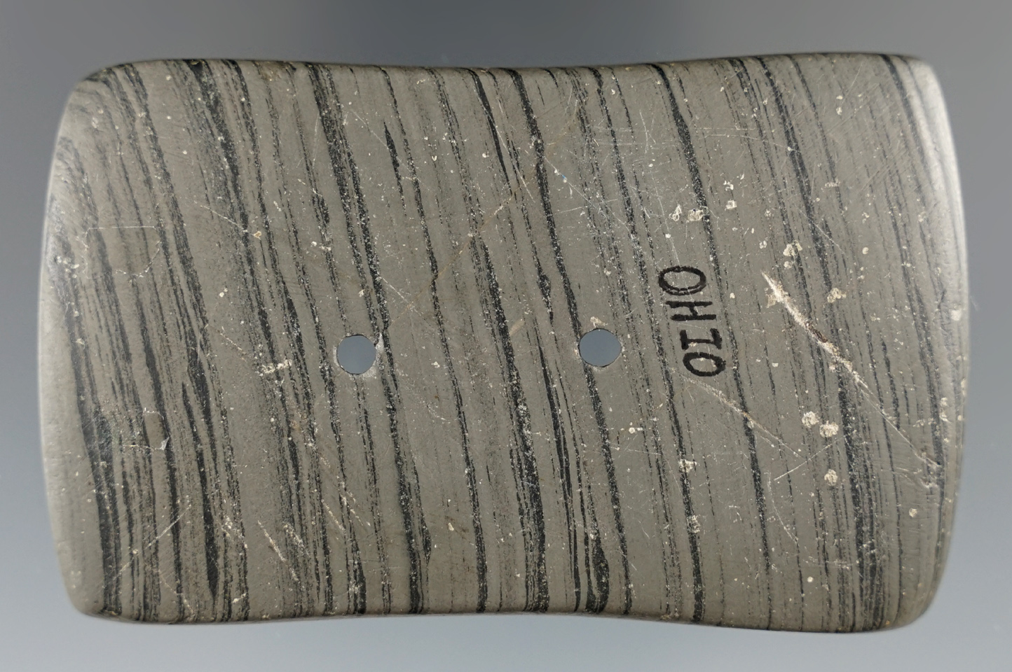 3" Adena Bi-concave Gorget found in Ohio. Ex. Troy Davers, Stacy Downs.  Jackson COA.