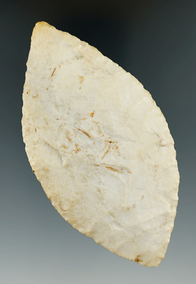 3 7/8" Burlington chert Adena Blade with nice flaking found in St. Louis Co., Missouri.