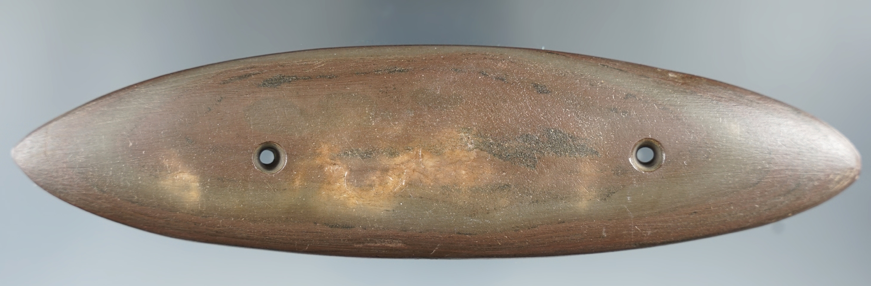 6 5/8" Adena Elliptical Gorget found in Ross Co., Ohio. Comes with Meadows and Motley COAs.