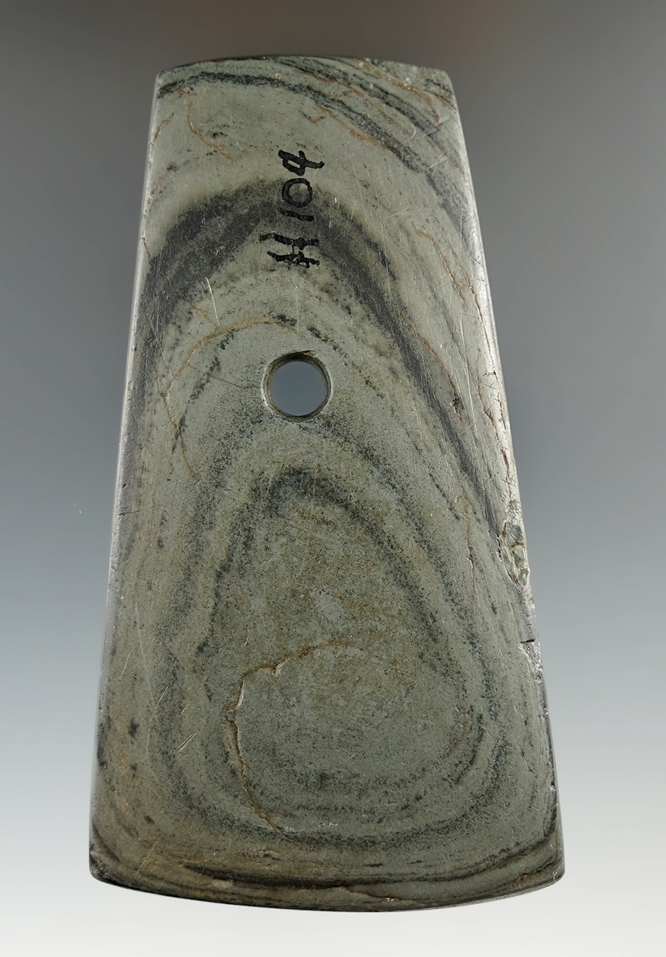 4" Trapezoidal Pendant with nice engravings on one side. Madison Co., Ohio.