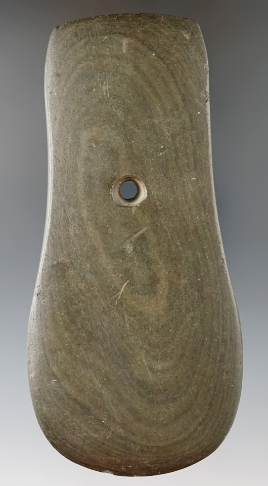 4 13/16" Adena Keyhole Pendant found in Rochester Township, Lorain Co., Ohio.