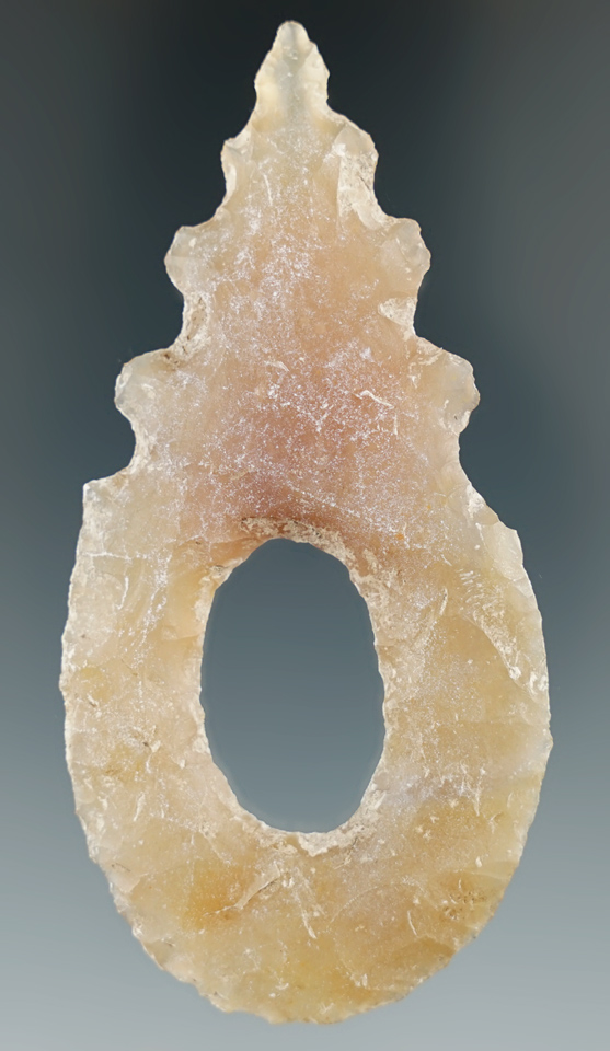 Heavily patinated 3 5/16" Mayan eccentric made from beautifully translucent flint - Belize.