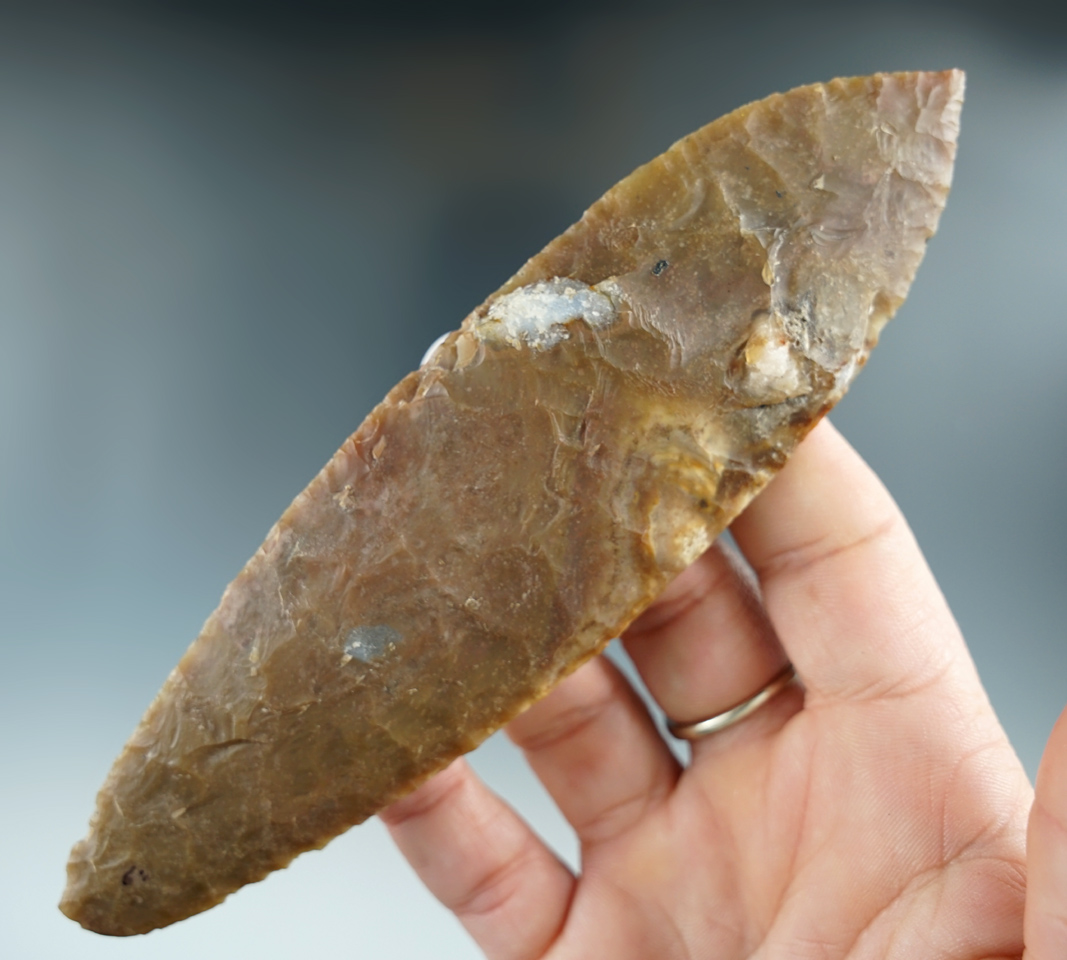 5 7/8" well flaked Mayan Lanceolate made from attractive material found in Belize.