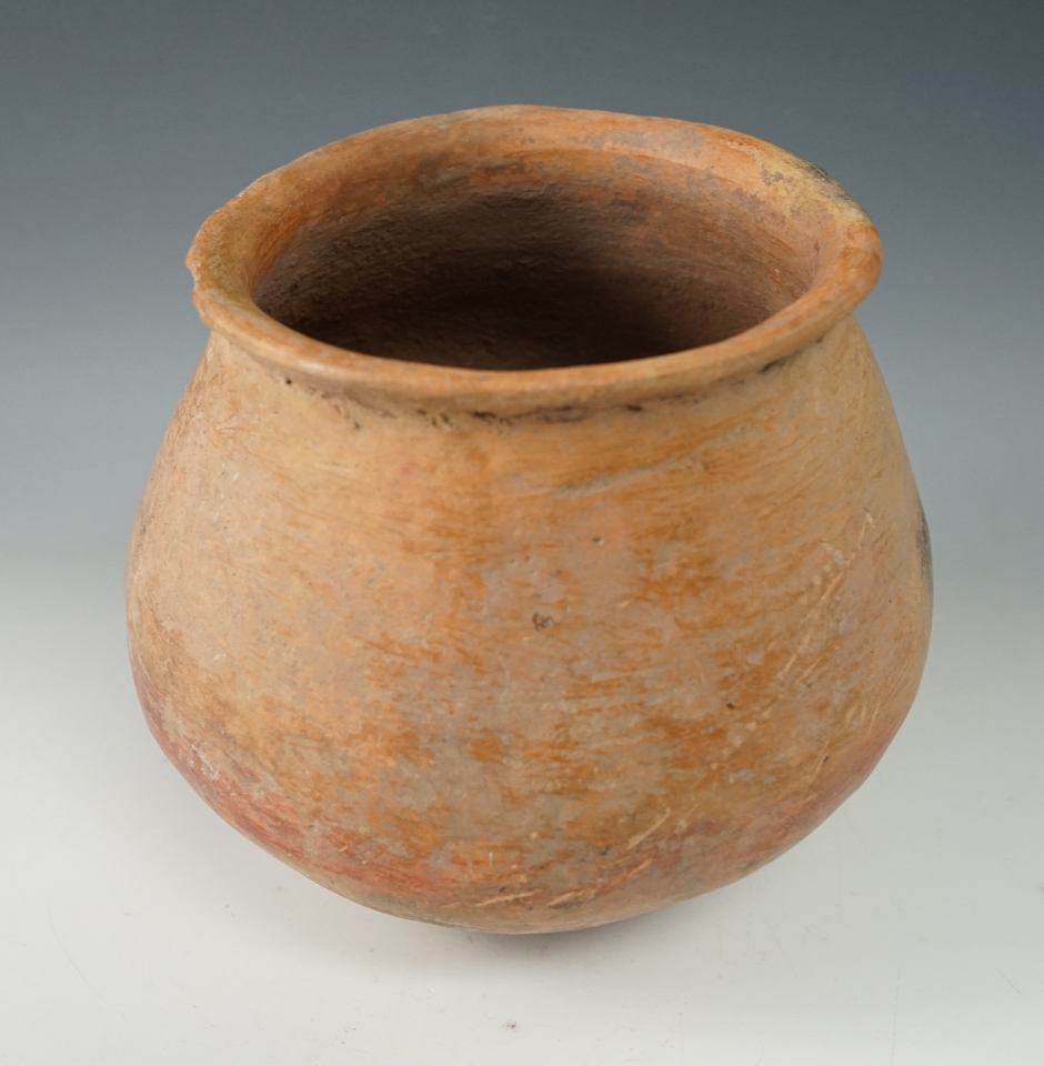 5 1/2" tall x 5 3/4" Pre-Columbian pottery vessel in very nice condition - one small rim chip.