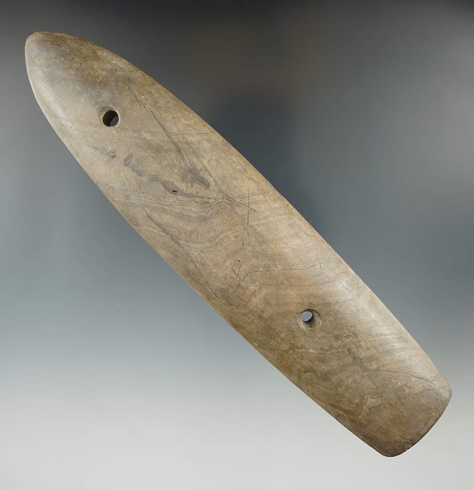 Large and nice! 7 5/16" banded slate Glacial Kame Spear Gorget found in northwestern Ohio