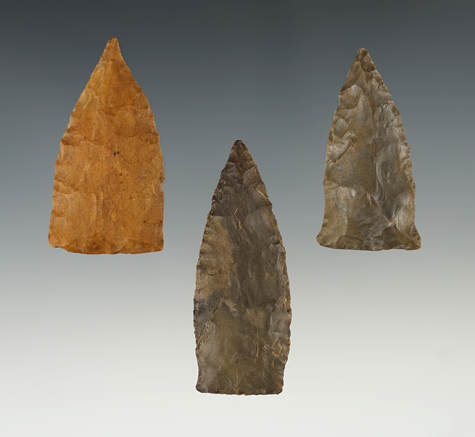 Set of 3 well made Copena points found in the Kentucky/Tennessee area. The largest is 2 3/16".