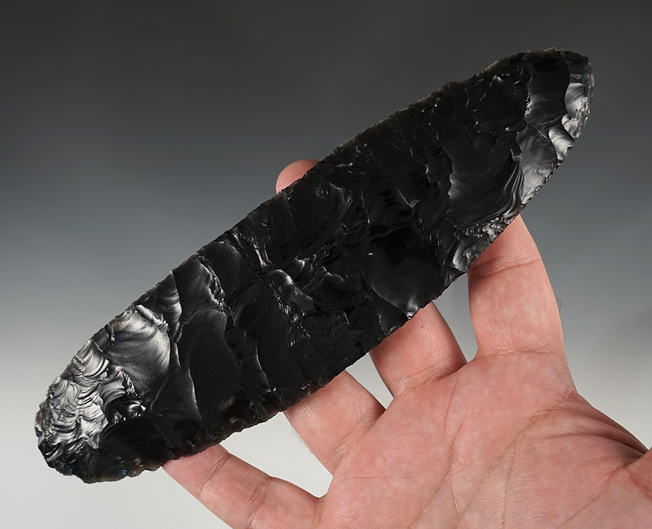 Massive 7 15/16" Obsidian Blade - Eastern Oregon. Broken and glued with some restoration.