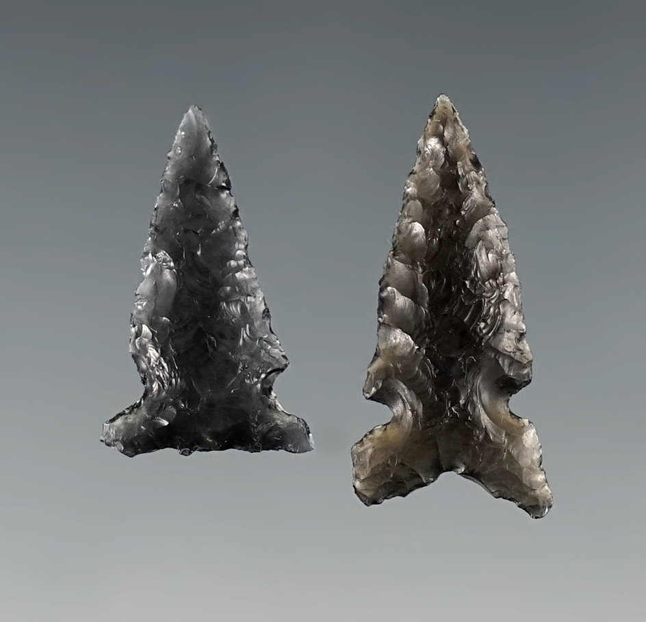 Pair of well made Obsidian points found in Oregon. The largest is 1 1/16".