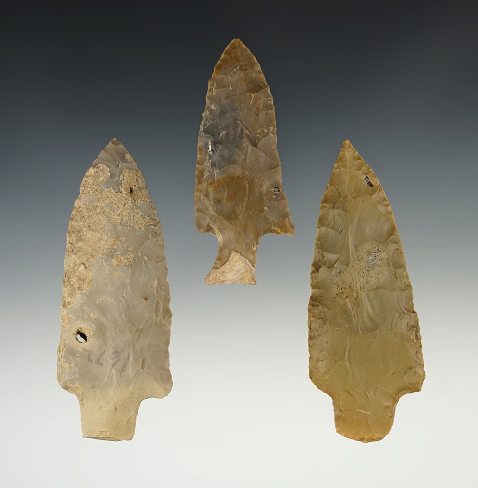 Set of 3 unique points found in the KY/TN area. All have a small hole from fossil inclusions.