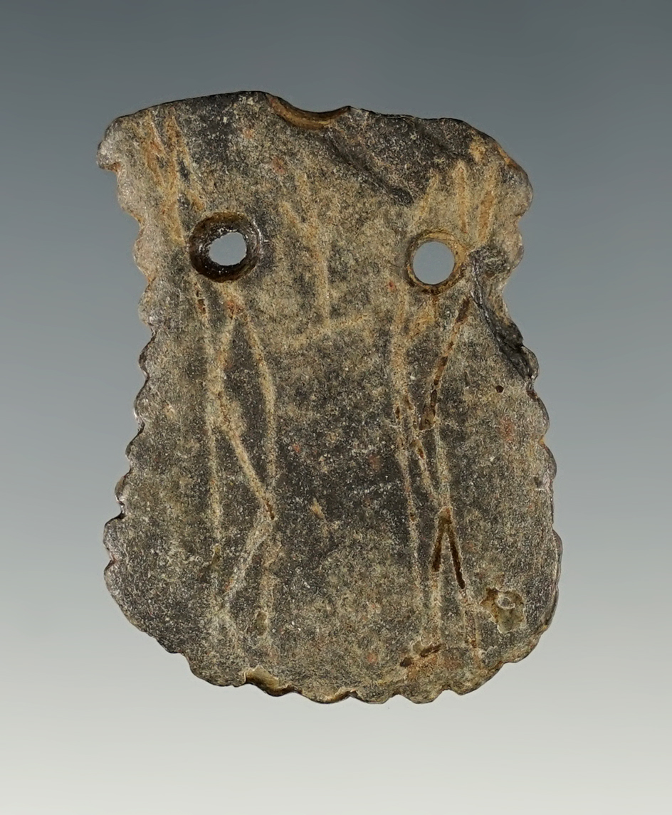 Miniature Fringed 1 5/8" 2-Hole Pendant tht is engraved. Salvaged from a larger piece.