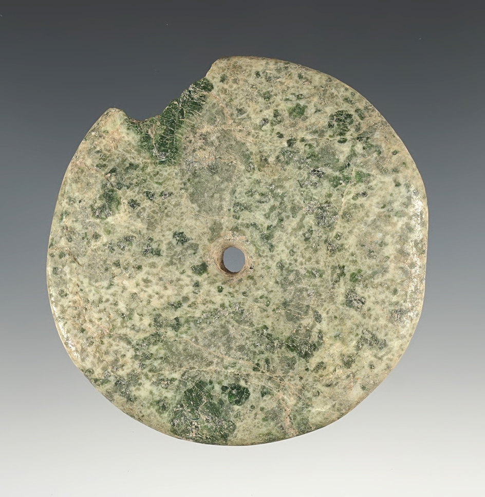 3 1/8" Diameter Large drilled and polished Precolumbian Stone Bead found in Mesoamerica.