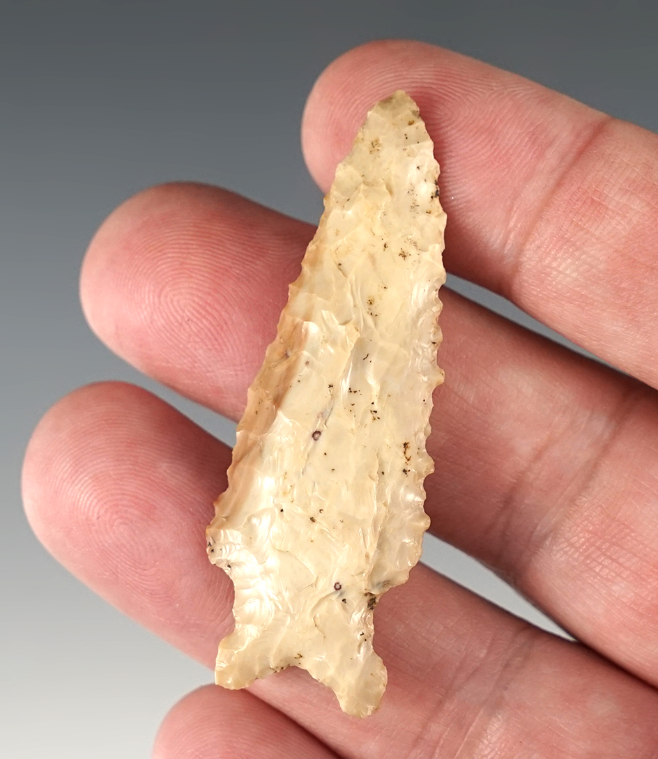 Colorful 2 3/16" Stemmed point found around the Columbia River, Oregon.