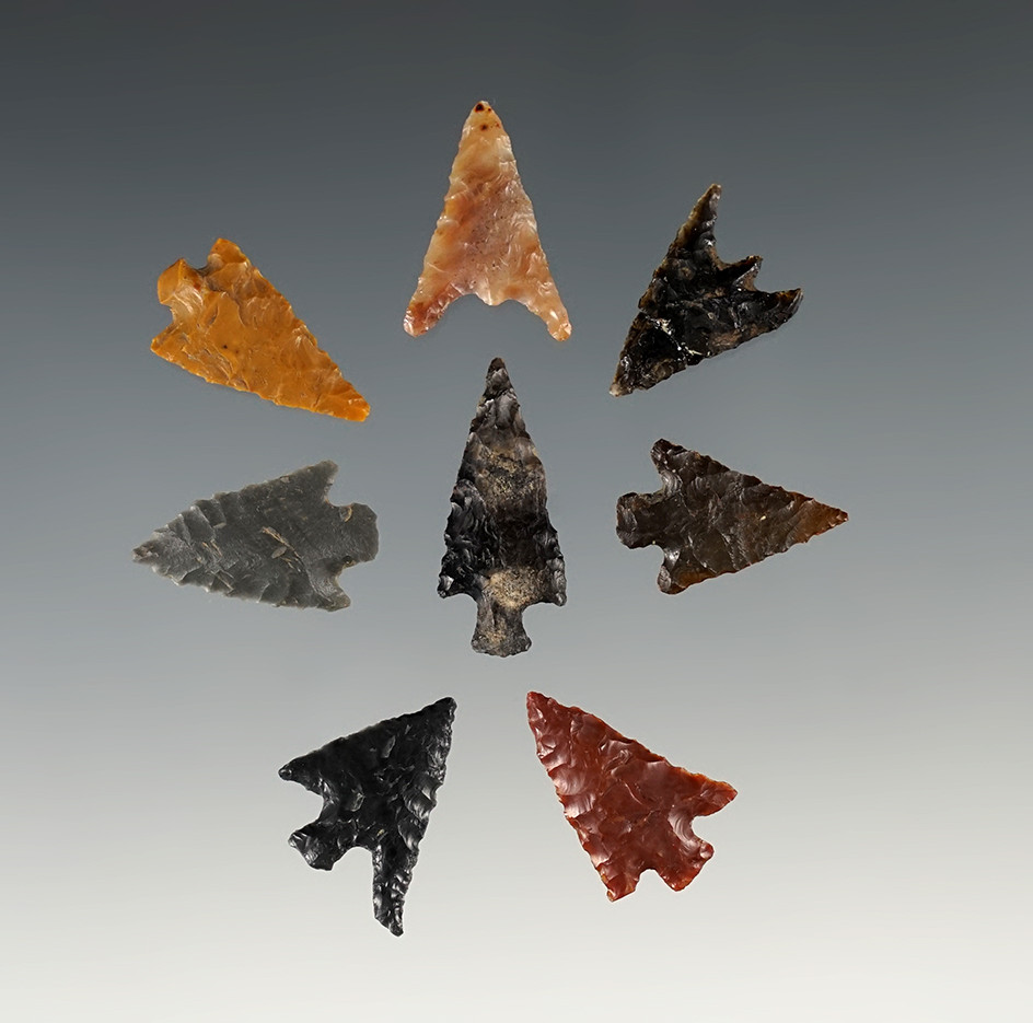 Set of 8 points found around the Columbia River, Washington. The largest is 1".