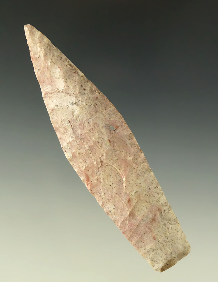 4 1/16" Agate Basin made from attractive pink and cream Flint found in Missouri.