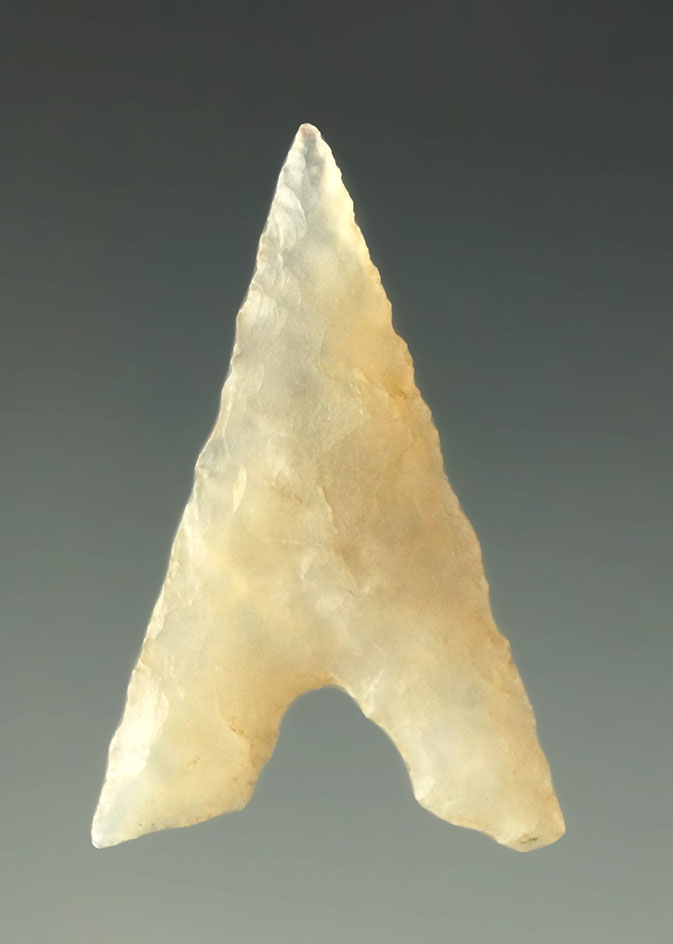 Ex. Museum!  - Pictured! 1 1/8" Garza point translucent chalcedony - Texas. Ex. Shewey collection.