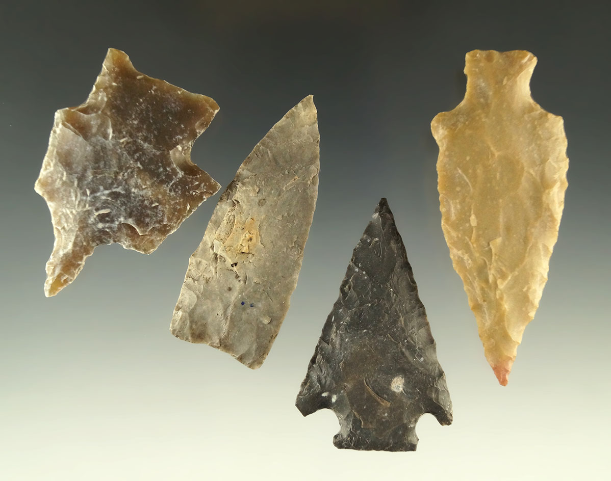 Set of four nice assorted Texas arrowheads, largest is 2 9/16".