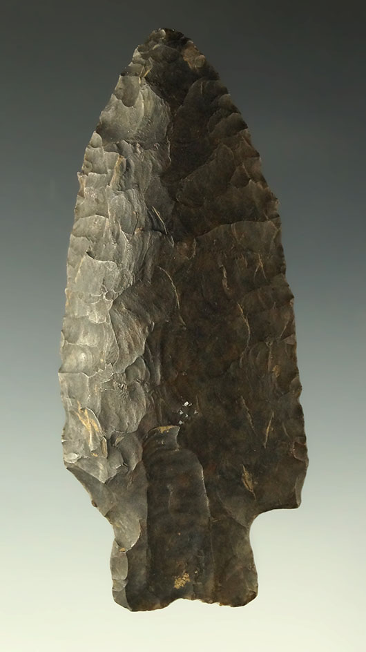 2 15/16" Heavy Duty made from nicely patinated Coshocton Flint found in Ohio.  Bennett COA.