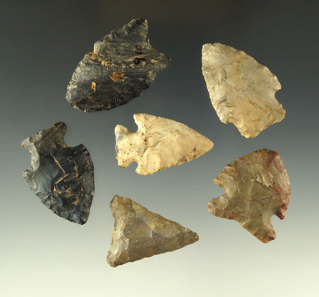 Group of assorted arrowheads found in Darke County Ohio, largest is 1 5/16".