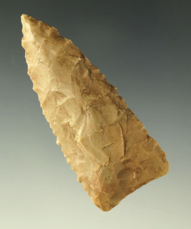 Nicely serrated 2 5/8" Plainview made from Edwards Plateau chert found in Kerr County Texas.