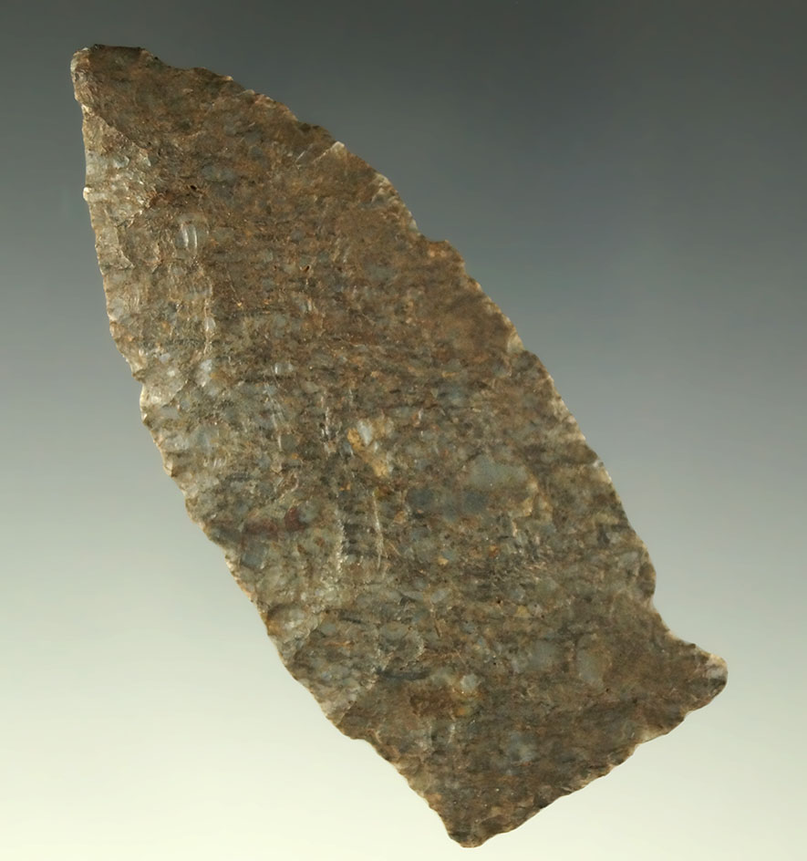 Very thin 2 7/8" Paleo Stringtown Lance found in Ohio that is well patinated. Base is not damage.