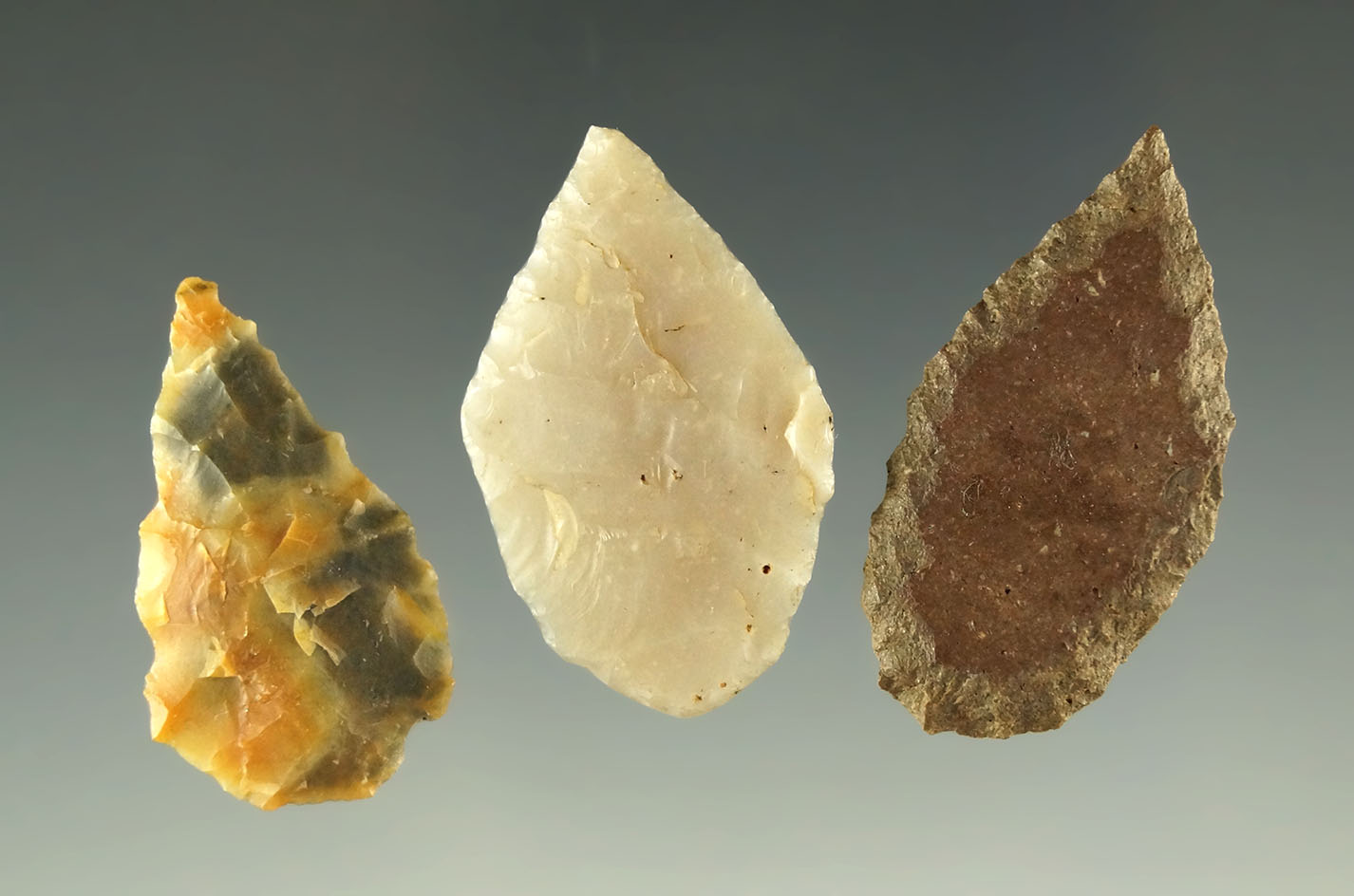 Ex. Museum! Set of three Cottonwood Leaf points found in the Great Basin are.