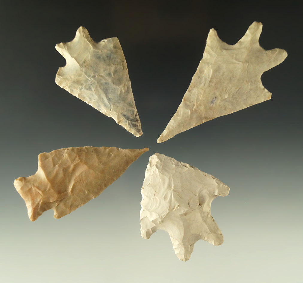 Set of four nice Texas points, largest is 2 9/16".