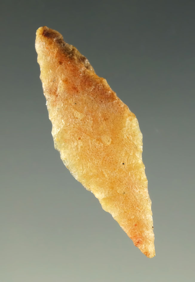 Unique style and colorful material on this 1 3/8" Bi-Pointed Flint artifact found in Texas.