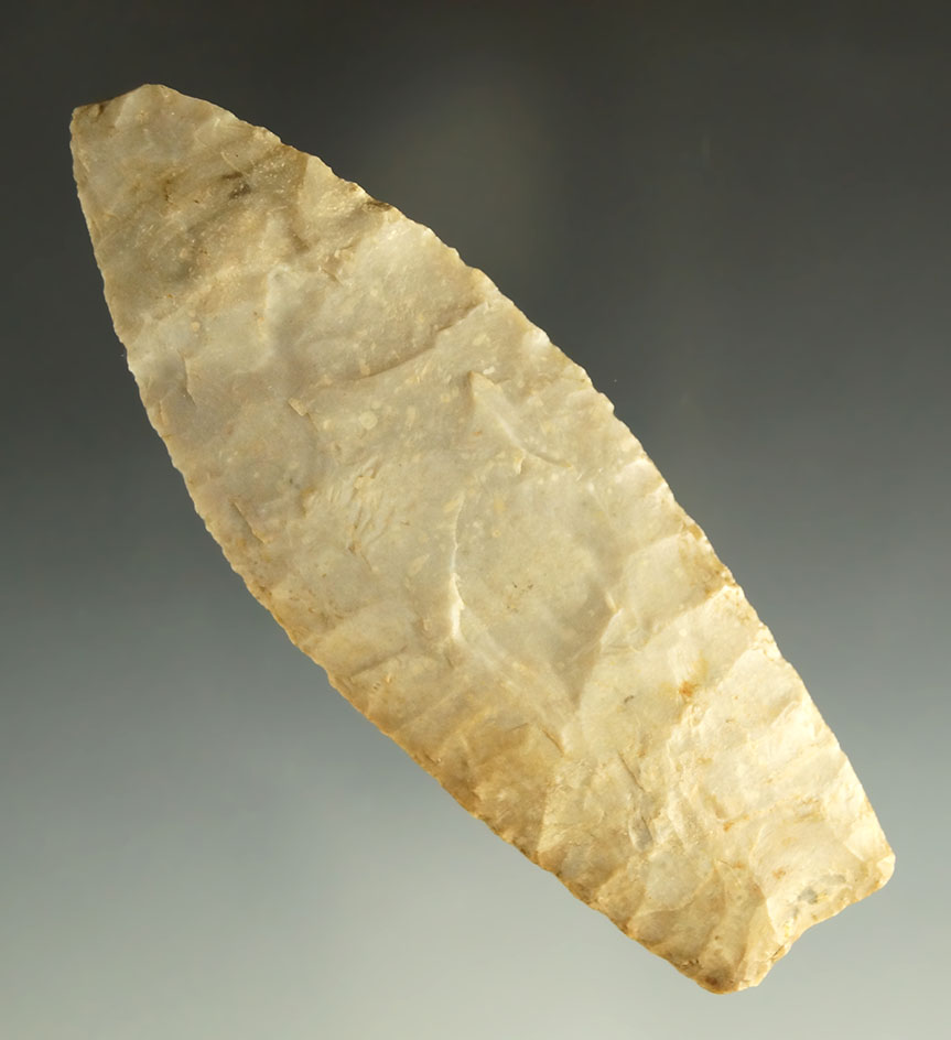3 3/4" Paleo Lanceolate with a slight tip nick that is very well - Upper Mercer Flint found in Ohio.