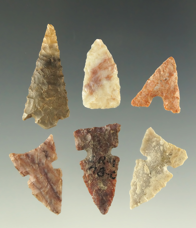 Set of six nice Texas arrowheads, largest is 1 1/8".
