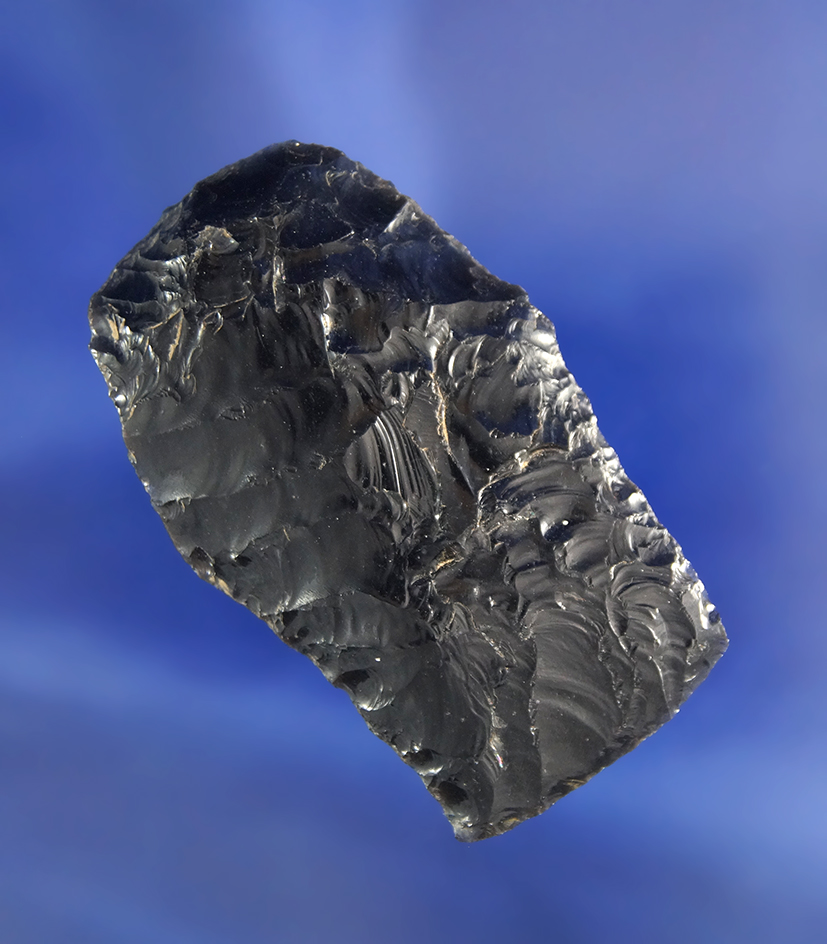 Very nicely flaked 1 15/16" Obsidian stemmed hafted scraper or chisel - Harney County Oregon.