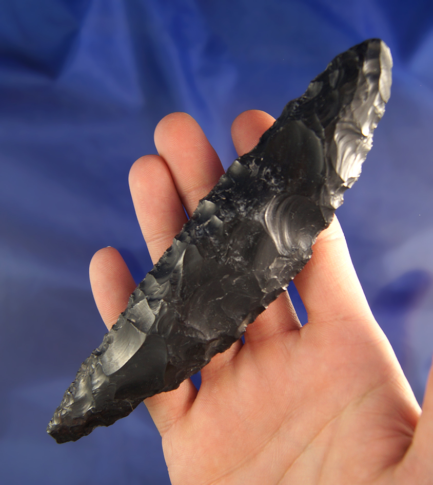 6" long Obsidian Bi-Pointed Knife found near Fort Rock, Oregon.