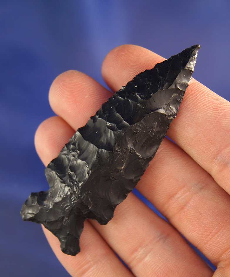 2 3/4" Northern Side Notched made from Obsidian found near Fort Rock, Oregon.