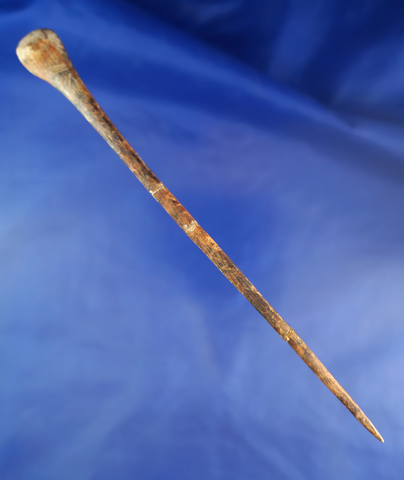 Large and heavily patinated 7 3/4" bone Hairpin that is glued tight in two places - Columbia River.