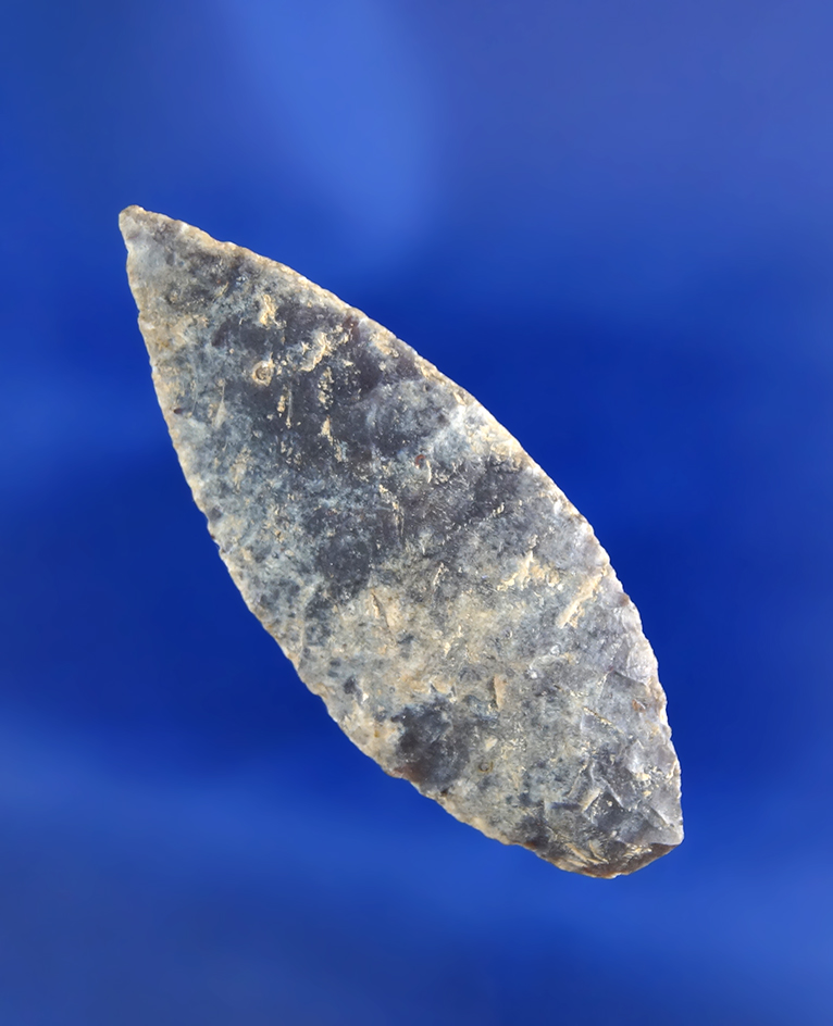Thin, excellent flaking and heavily patinated 1 13/16" Leaf Point  found in Oregon.