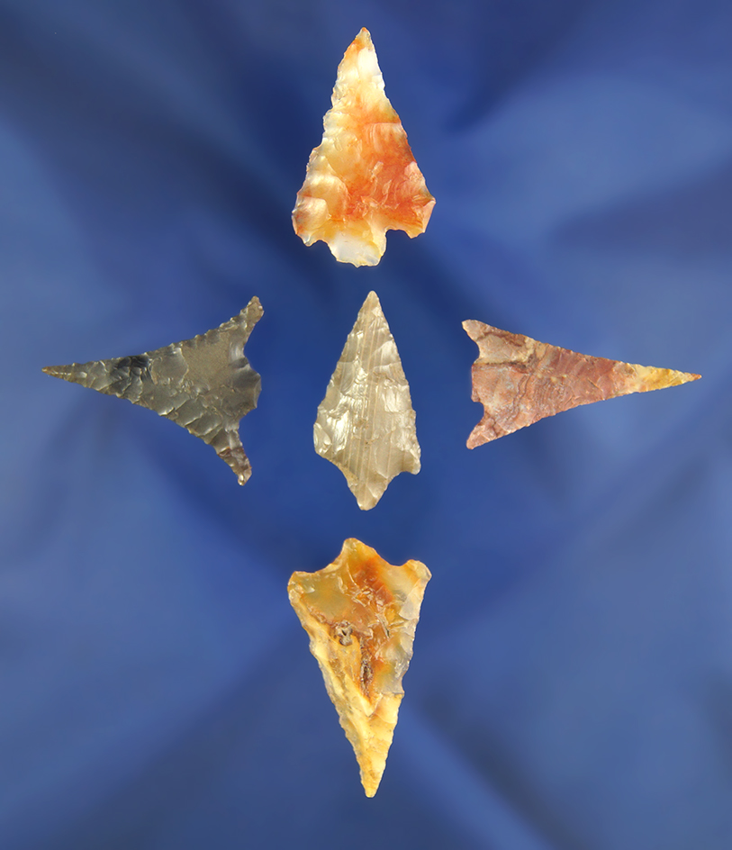 Set of five very nice Columbia River Gempoints, largest is 1 3/16".