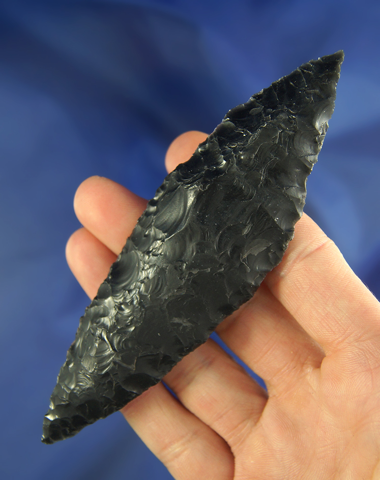 4 3/4" Archaic Bi-Pointed Knife - Obsidian - Columbia River Plateau region of Oregon. Stermer COA.