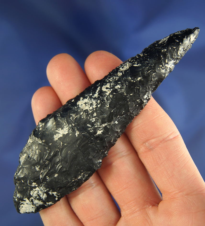 4 1/4" Wahmuza Knife that is nicely flaked from Obsidian with heavy patina. Harney County Oregon.