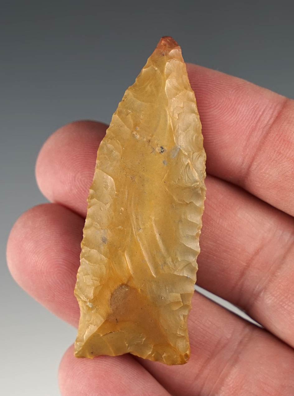 2 3/8" Harpeth River found in Tennessee. Made from glossy flint.