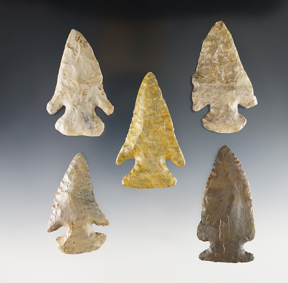 Set of 7 heavily restored Ohio Points. The largest is 2 7/8".